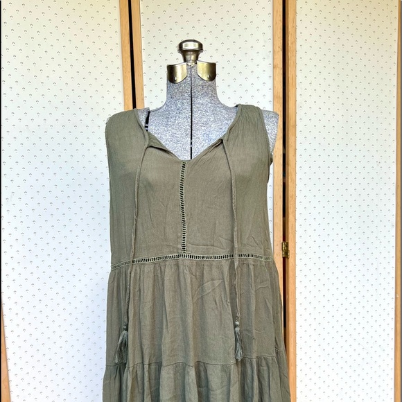 Olive Green Bohemian Boho Indie Flowy Open Dress - Picture 1 of 2
